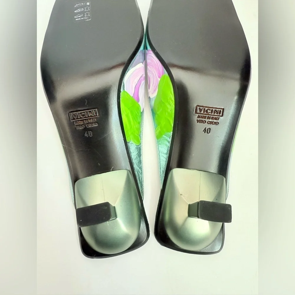 Vicini by Giuseppe Zanotti Y2K Black Metallic blue floral square toe mules EU 40